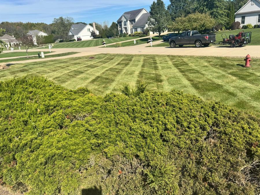 Lawn mowing with professional stripe pattern